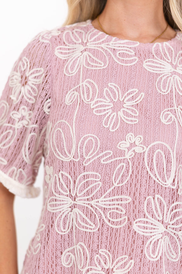 Good Things Ahead Pink Crochet Blouse