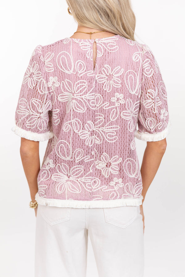 Good Things Ahead Pink Crochet Blouse