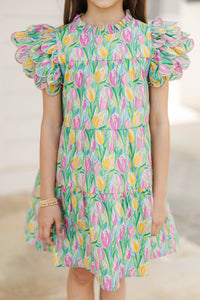Girls: The Holland Green Floral Scalloped Dress