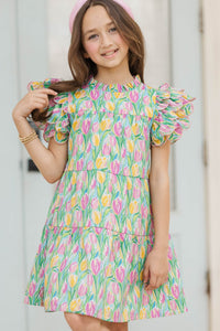 Girls: The Holland Green Floral Scalloped Dress