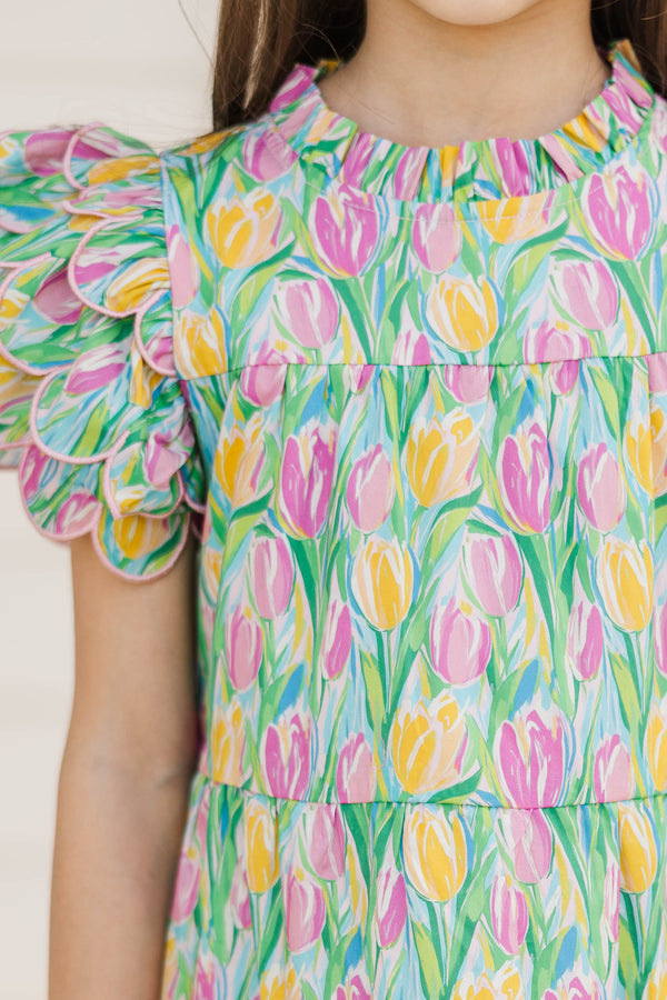 Girls: The Holland Green Floral Scalloped Dress