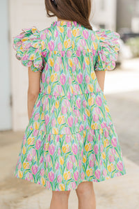 Girls: The Holland Green Floral Scalloped Dress