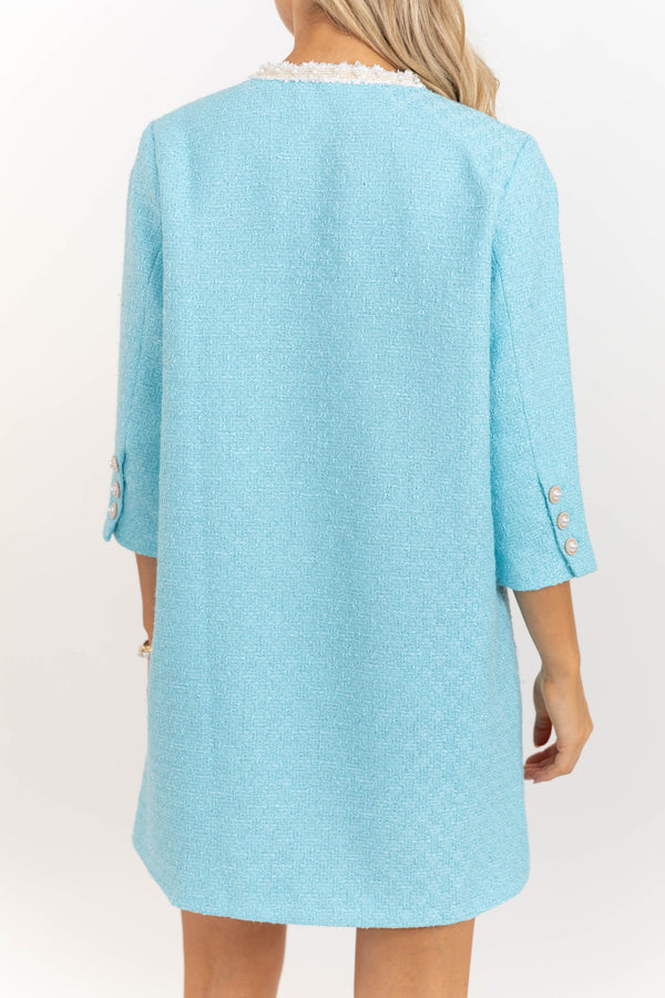 Speak Up Light Blue Tweed Dress