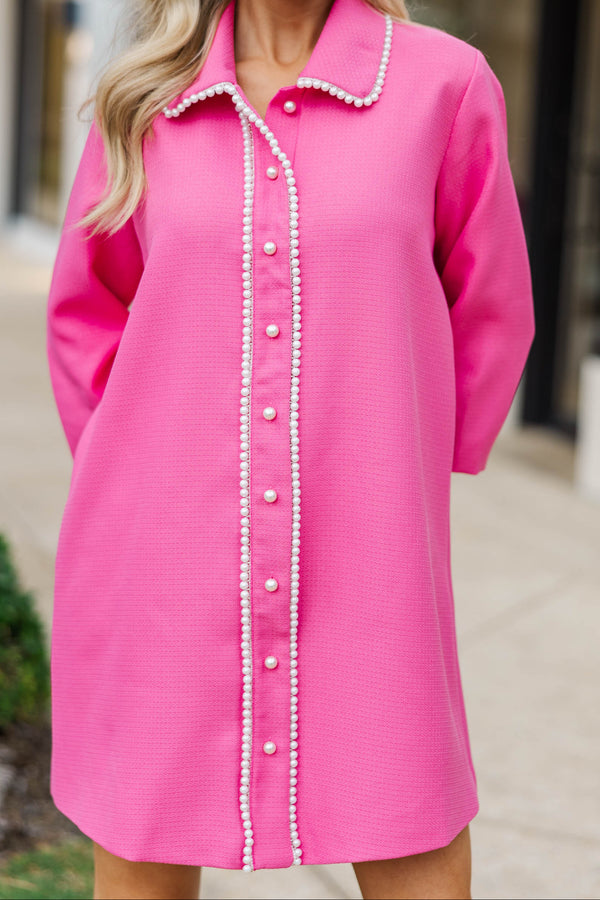The Kindness Pink Embellished Button Down Dress