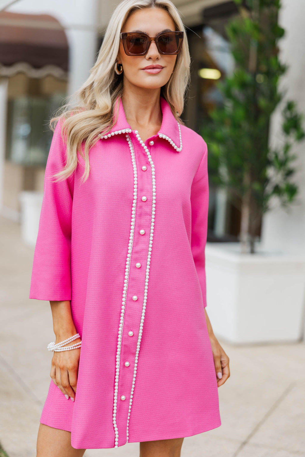 dress with buttons The Kindness Pink Embellished Button Down Dress, 1X - The Mint Julep Boutique