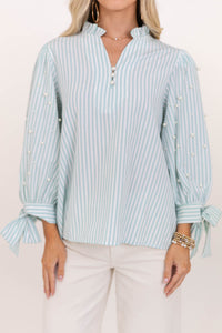 That's So Darling Mint Striped Pearl Blouse