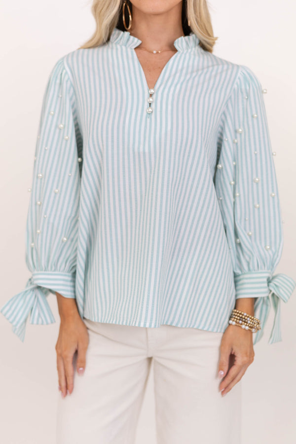 That's So Darling Mint Striped Pearl Blouse