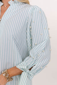 That's So Darling Mint Striped Pearl Blouse