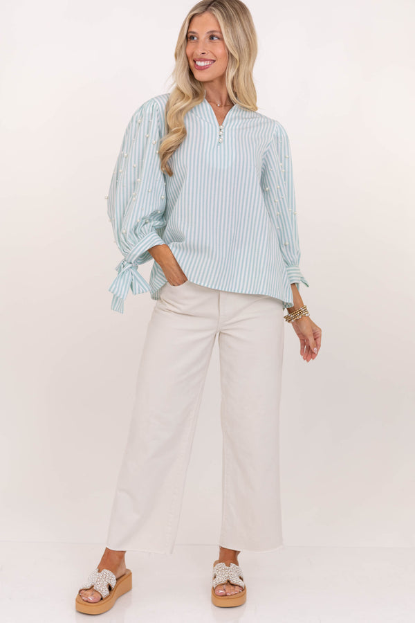 That's So Darling Mint Striped Pearl Blouse