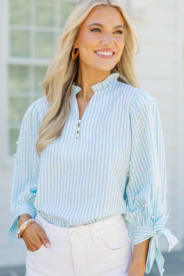 That's So Darling Mint Striped Pearl Blouse