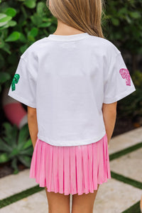 Girls: Color Pop Fun Green and Pink Bow Sequin Top