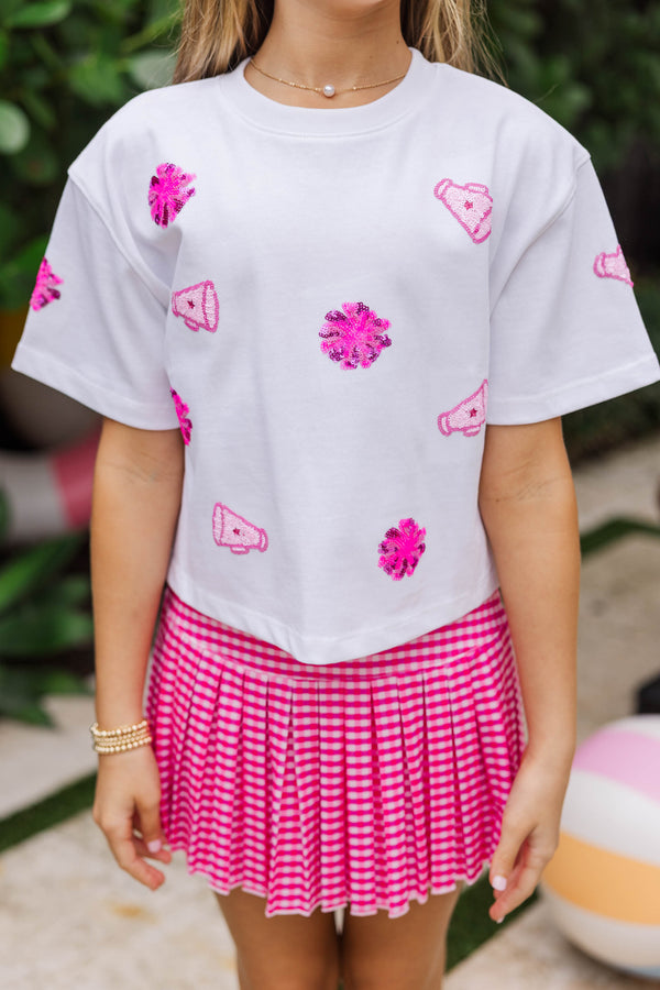 Girls: Fan Favorite Fun Pink Cheer Sequin Top