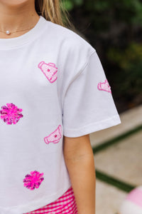 Girls: Fan Favorite Fun Pink Cheer Sequin Top