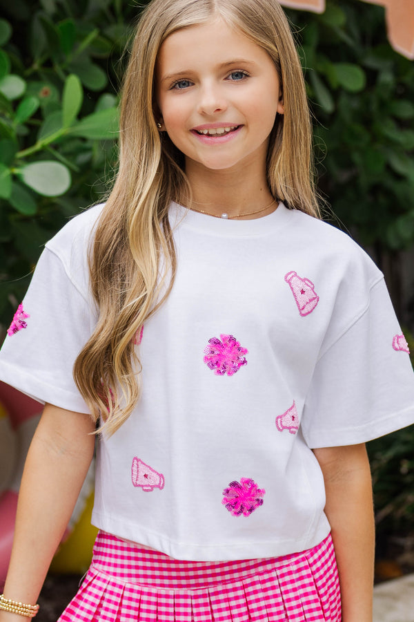 Girls: Fan Favorite Fun Pink Cheer Sequin Top