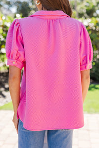 Worth Your While Pink Textured Blouse