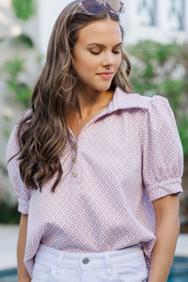 Worth Your While Pink Patterned Textured Blouse