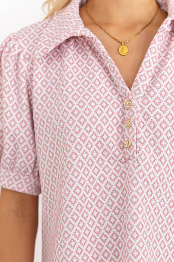 Worth Your While Pink Patterned Textured Blouse