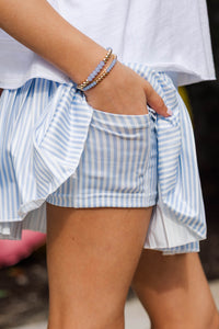 Girls: The Sadie Light Blue Striped Skort