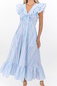 The Creative Blue Striped Midi Dress