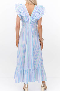 The Creative Blue Striped Midi Dress