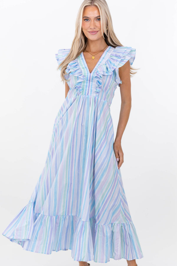 The Creative Blue Striped Midi Dress