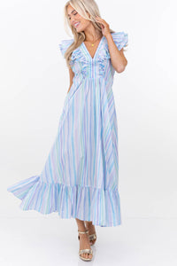 The Creative Blue Striped Midi Dress