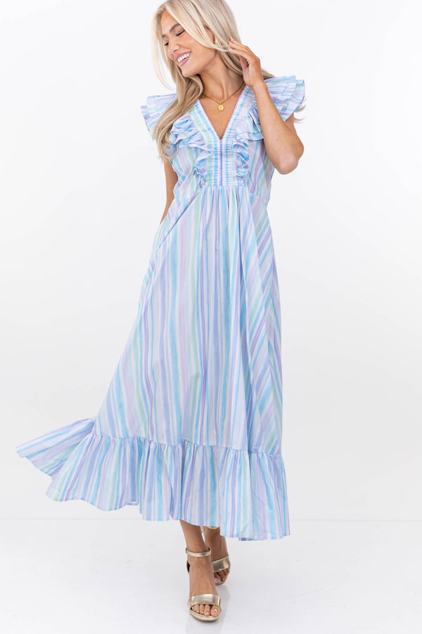 The Creative Blue Striped Midi Dress