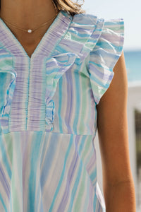 Girls: Petal Dreams Blue Striped Dress