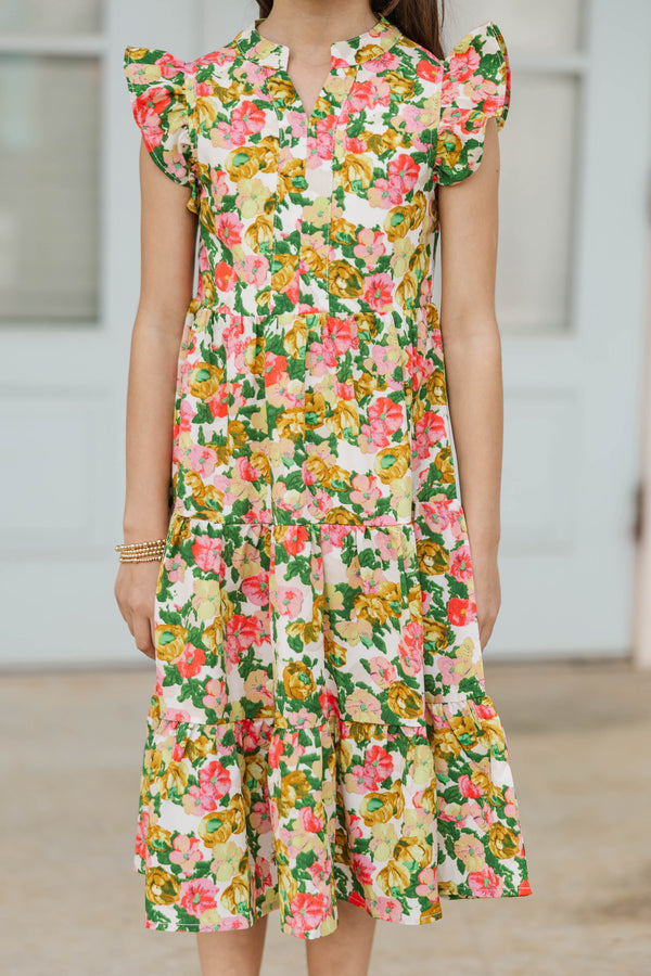 Girls: Make It Your Own Yellow Ditsy Floral Midi Dress