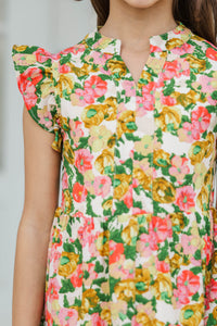 Girls: Make It Your Own Yellow Ditsy Floral Midi Dress