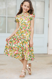 Girls: Make It Your Own Yellow Ditsy Floral Midi Dress
