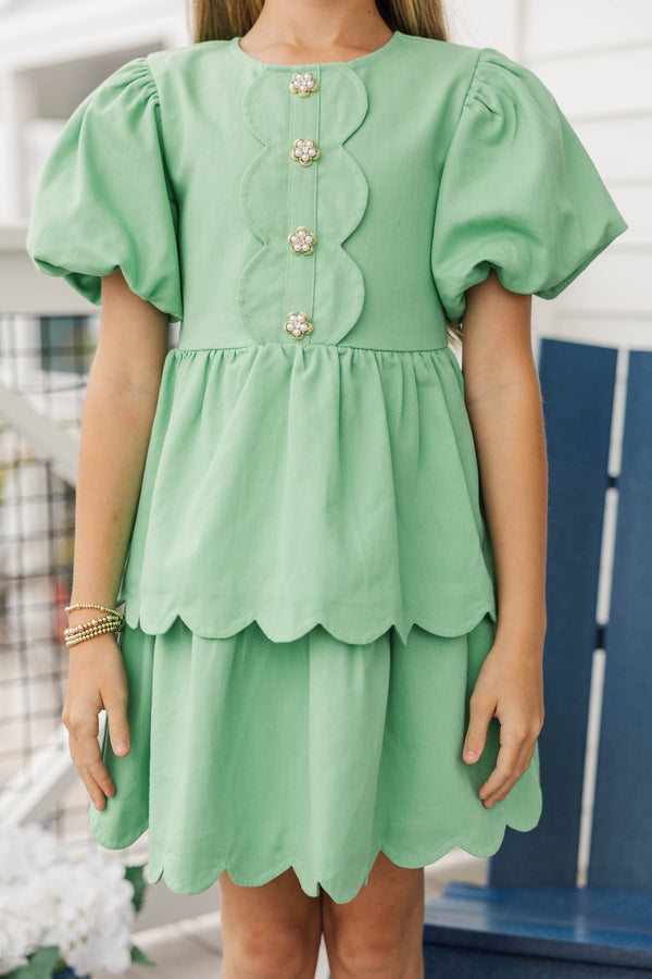 Girls: The Raighlyn Mint Scallop Dress