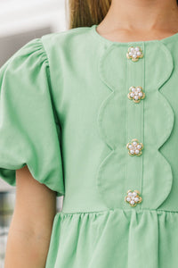 Girls: The Raighlyn Mint Scallop Dress