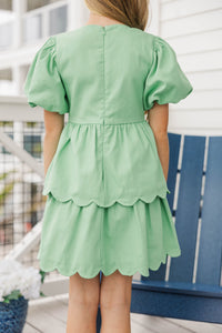 Girls: The Raighlyn Mint Scallop Dress
