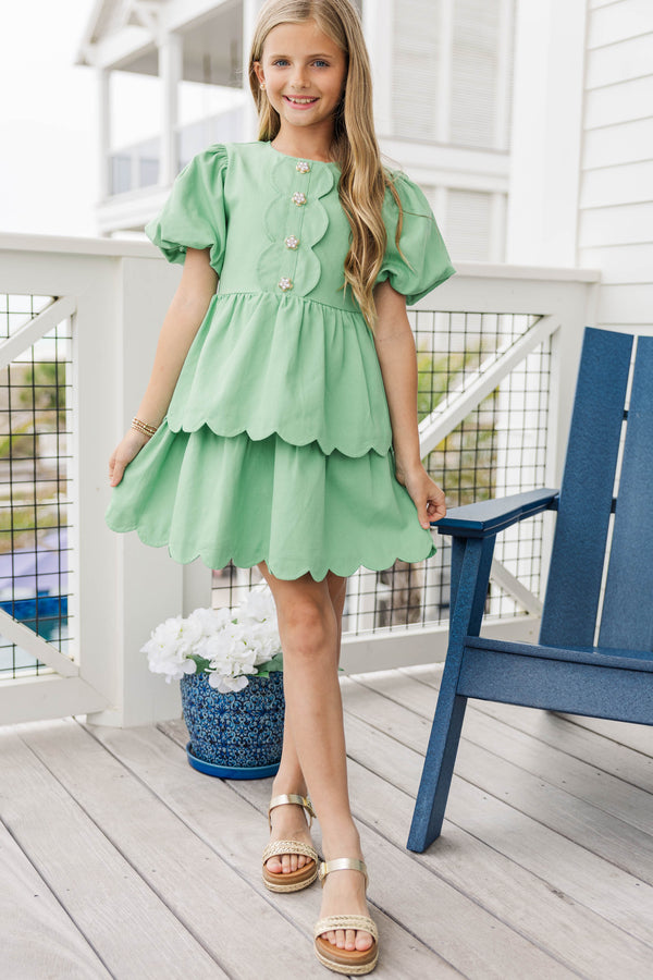 Girls: The Raighlyn Mint Scallop Dress