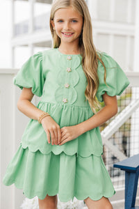 Girls: The Raighlyn Mint Scallop Dress