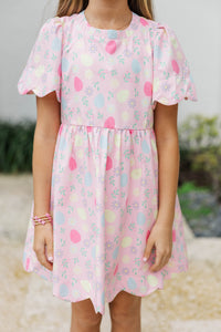 Girls: Time Goes By Pink Novelty Scalloped Dress