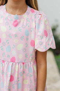 Girls: Time Goes By Pink Novelty Scalloped Dress