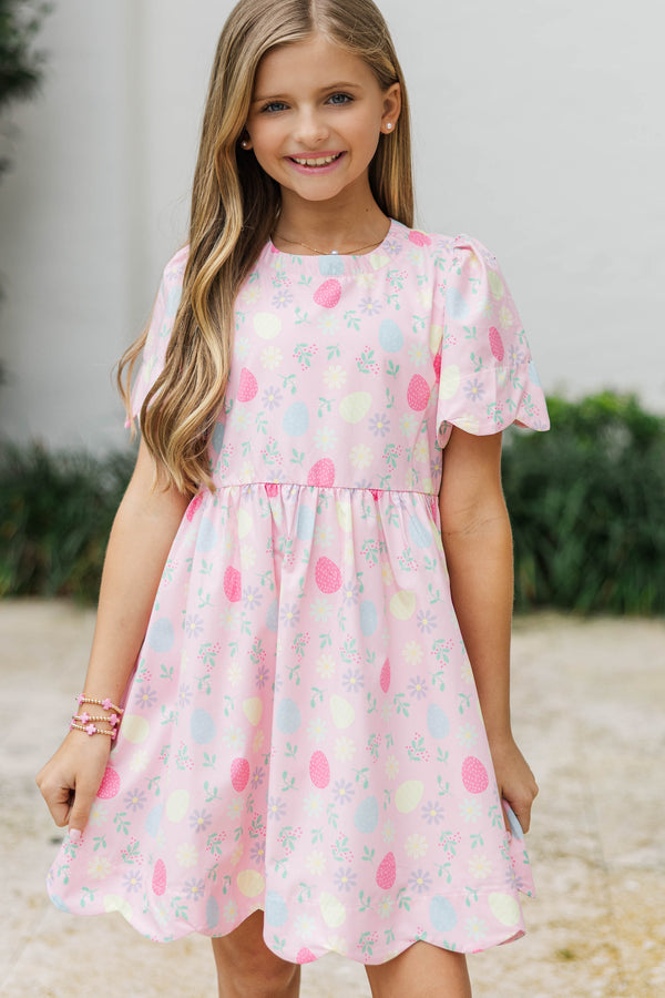 Girls: Time Goes By Pink Novelty Scalloped Dress