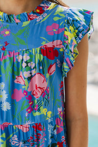 Girls: Make My Day Blue Floral Babydoll Dress