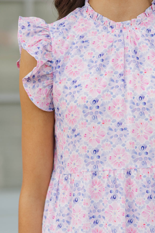 Girls: Speak Your Mind Purple Watercolor Midi Dress