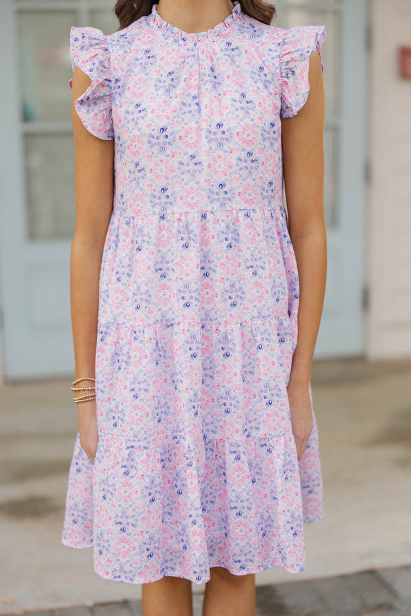 Girls: Speak Your Mind Purple Watercolor Midi Dress