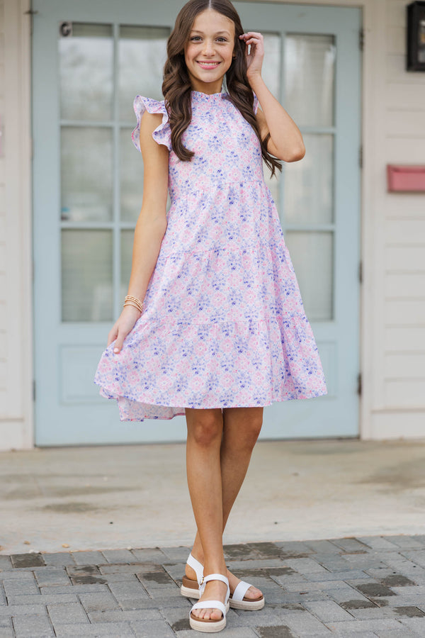 Girls: Speak Your Mind Purple Watercolor Midi Dress