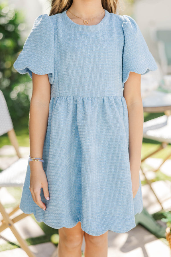 Girls: Time Goes By Light Blue Tweed Scalloped Dress – Shop the Mint
