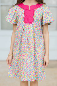 Girls: The Claire Pink Ditsy Floral Dress