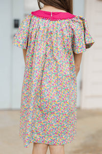 Girls: The Claire Pink Ditsy Floral Dress