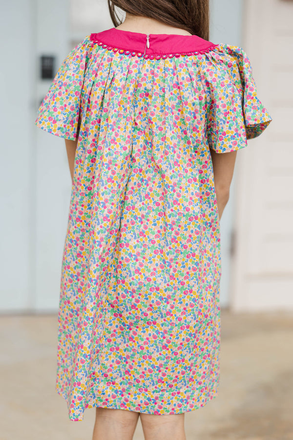 Girls: The Claire Pink Ditsy Floral Dress