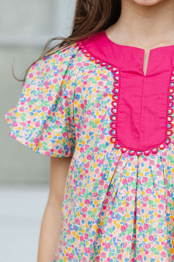 Girls: The Claire Pink Ditsy Floral Dress