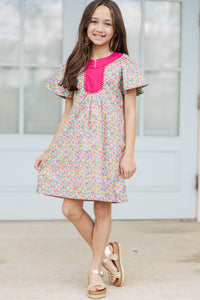 Girls: The Claire Pink Ditsy Floral Dress