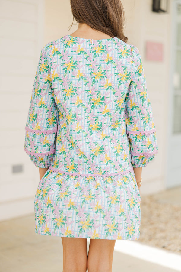 Girls: The Kristy Light Blue Floral Drop Waist Dress